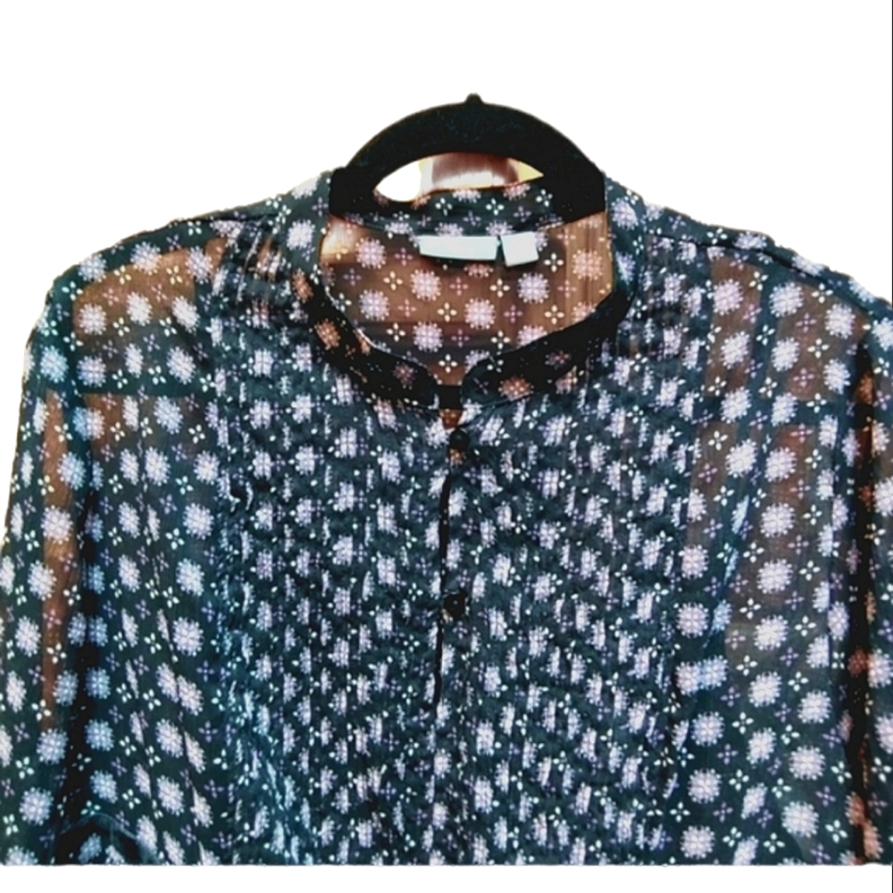 Vintage Sheer Blouse with Cami Pretty Floral Pattern Long Sleeves